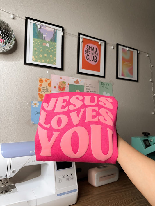 Jesus Loves You Puff Crewneck