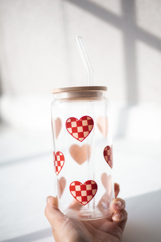 Checkered Heart Glass Cup